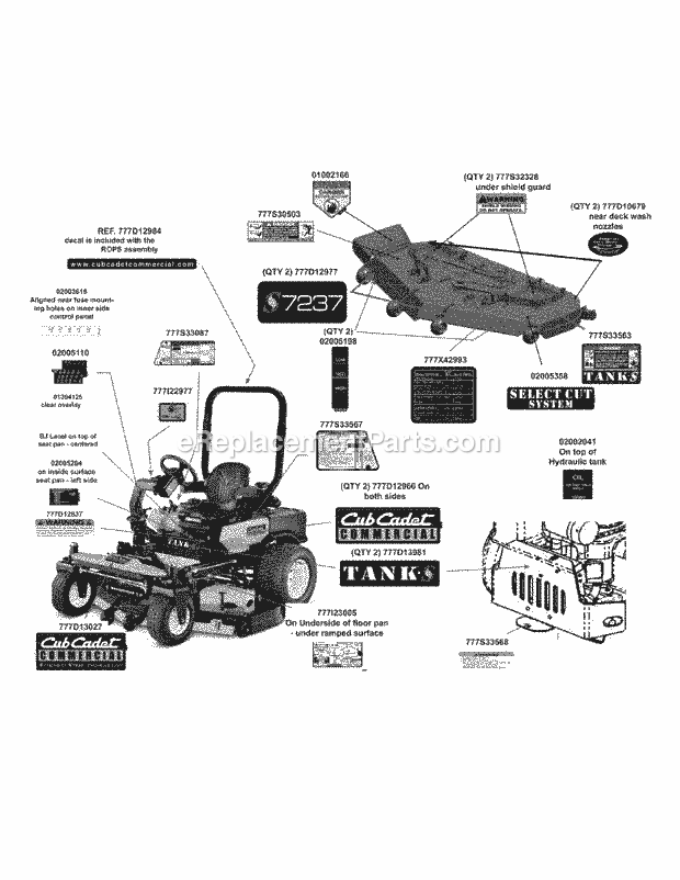 Label Map S7237 Diagram and Parts List for S7237-KW 53CI8DU8050 Cub Cadet Sprayer